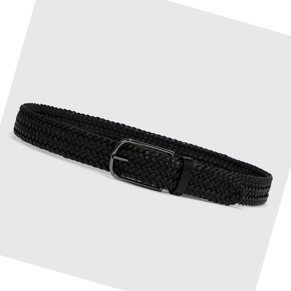 Men's Ecco Italian Braided Belts Black | USA 811ILH